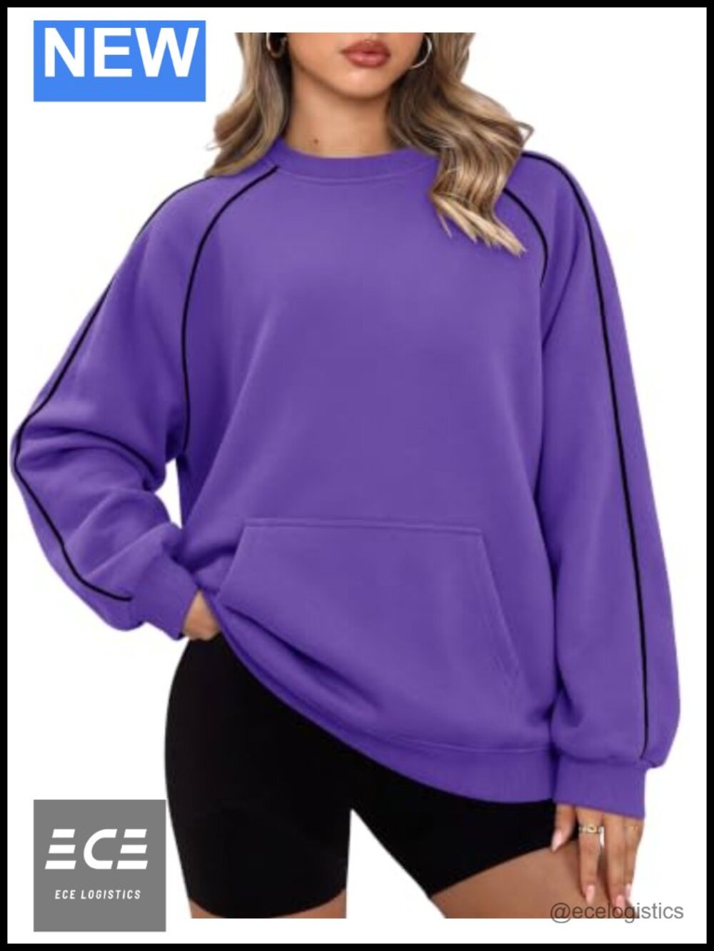 Oversized Fleece Crewneck Pullover Sweatshirt Kangaroo Pocket